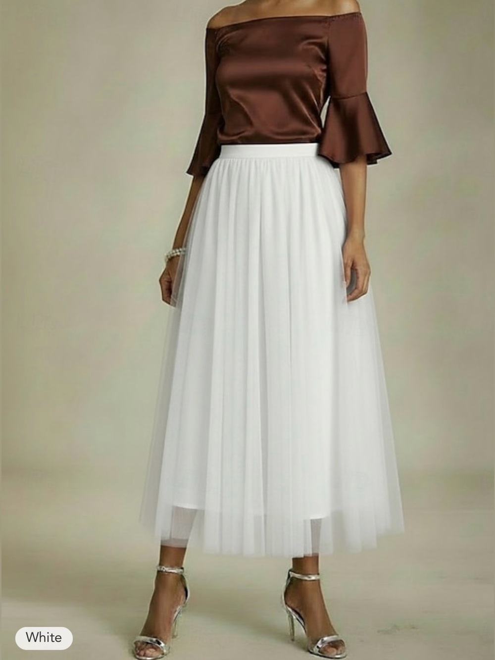 Classic White Maxi Tulle Skirt with Elastic Waist